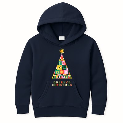 Vintage Merry Christmas Pattern Tree Kids Hoodie