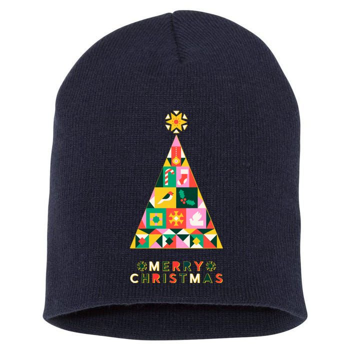 Vintage Merry Christmas Pattern Tree Short Acrylic Beanie