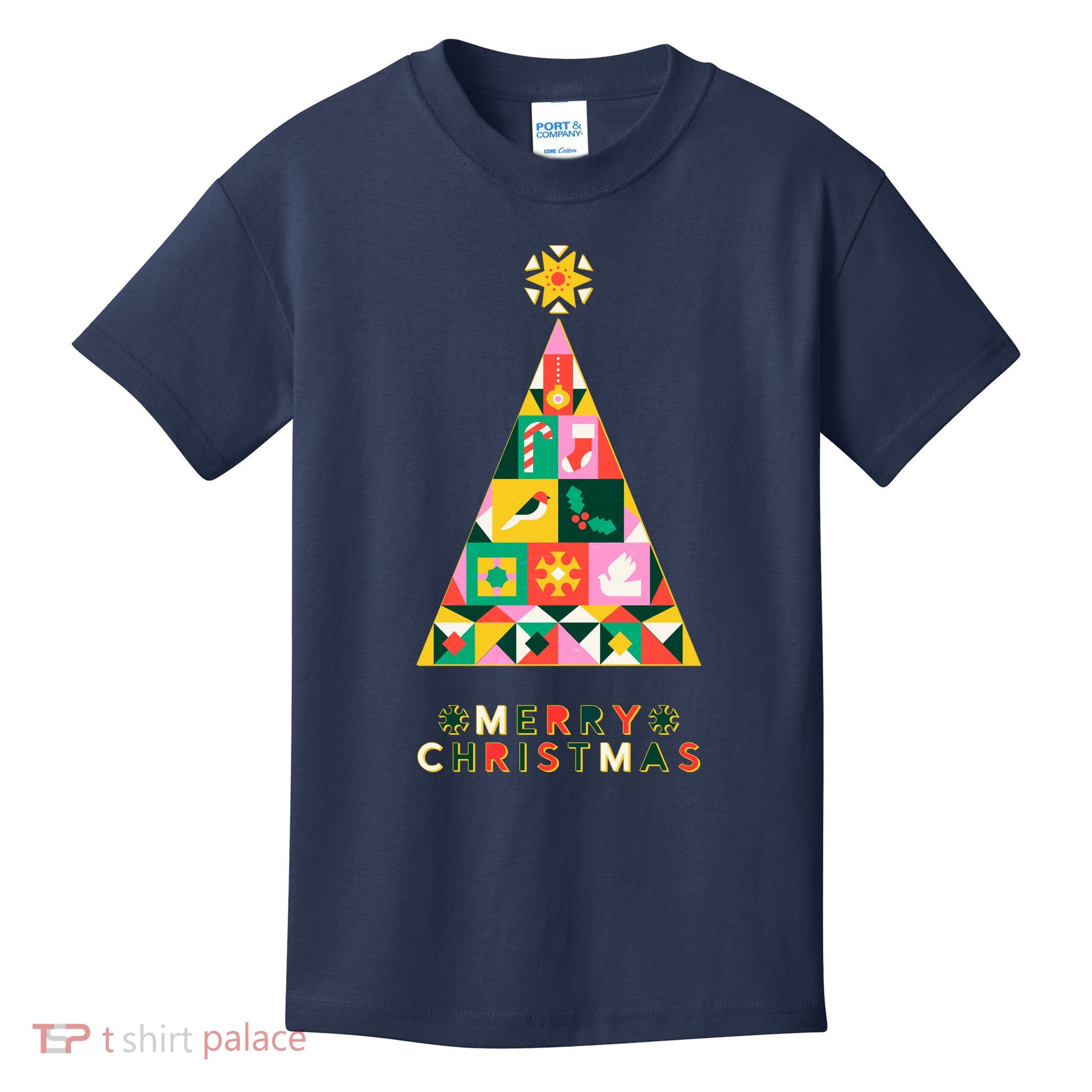 Vintage Merry Christmas Pattern Tree Kids T-Shirt