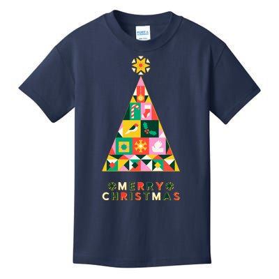 Vintage Merry Christmas Pattern Tree Kids T-Shirt