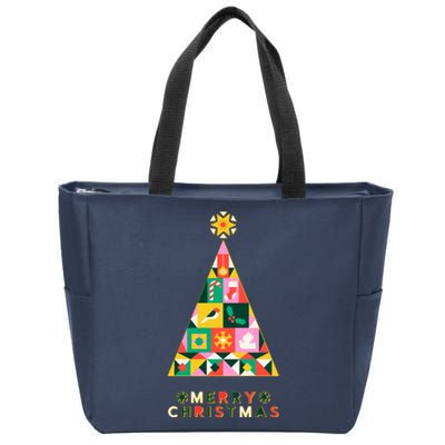 Vintage Merry Christmas Pattern Tree Zip Tote Bag