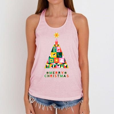 Vintage Merry Christmas Pattern Tree Women's Knotted Racerback Tank