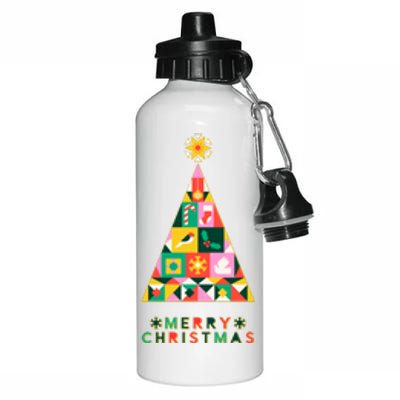 Vintage Merry Christmas Pattern Tree Aluminum Water Bottle