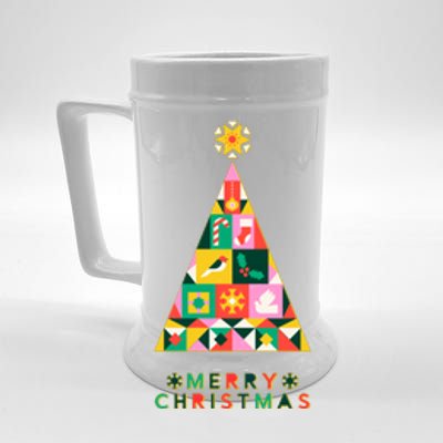 Vintage Merry Christmas Pattern Tree Beer Stein