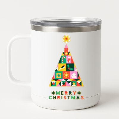 Vintage Merry Christmas Pattern Tree 12 oz Stainless Steel Tumbler Cup