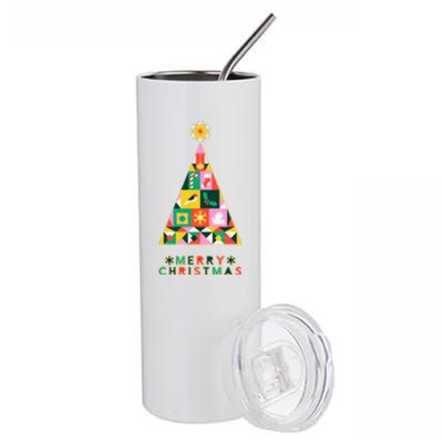 Vintage Merry Christmas Pattern Tree Stainless Steel Tumbler