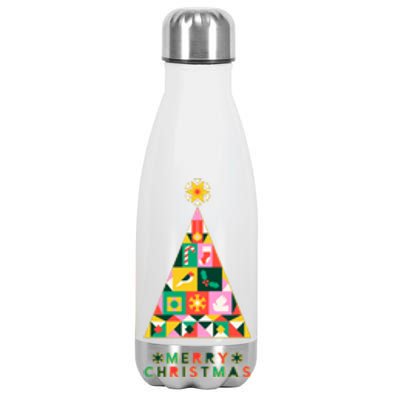 Vintage Merry Christmas Pattern Tree Stainless Steel Insulated Water Bottle