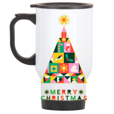 Vintage Merry Christmas Pattern Tree Stainless Steel Travel Mug