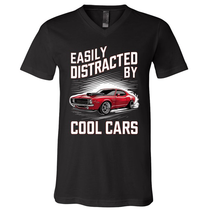 Vintage Muscle Car Easily Distracted By Cool Cars V-Neck T-Shirt