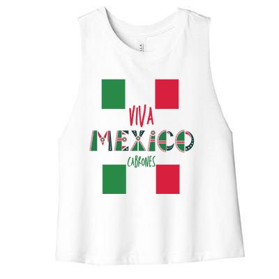 Viva Mexico Cabrones Funny Mexico Flag Women's Racerback Cropped Tank