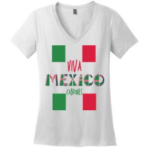 Viva Mexico Cabrones Funny Mexico Flag Women's V-Neck T-Shirt