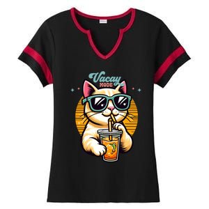 Vacay Mode Cute Cat Sunglasses Funny Family Vacation Trip Gift Ladies Halftime Notch Neck Tee