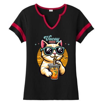 Vacay Mode Cute Cat Sunglasses Funny Family Vacation Trip Gift Ladies Halftime Notch Neck Tee