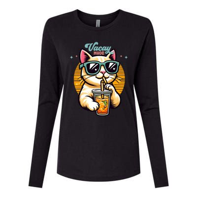 Vacay Mode Cute Cat Sunglasses Funny Family Vacation Trip Gift Womens Cotton Relaxed Long Sleeve T-Shirt