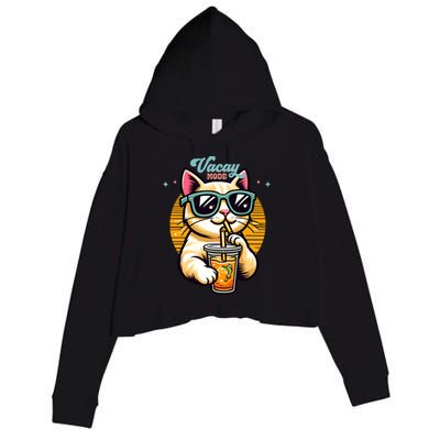 Vacay Mode Cute Cat Sunglasses Funny Family Vacation Trip Gift Crop Fleece Hoodie