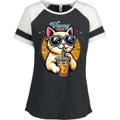 Vacay Mode Cute Cat Sunglasses Funny Family Vacation Trip Gift Enza Ladies Jersey Colorblock Tee