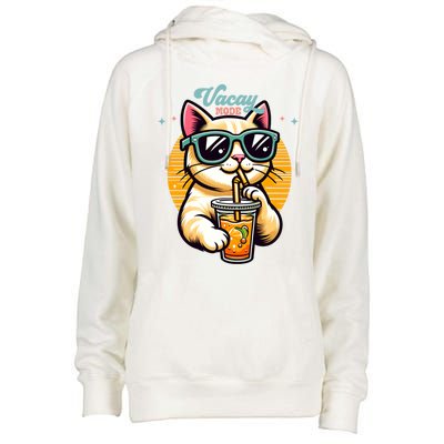 Vacay Mode Cute Cat Sunglasses Funny Family Vacation Trip Gift Womens Funnel Neck Pullover Hood