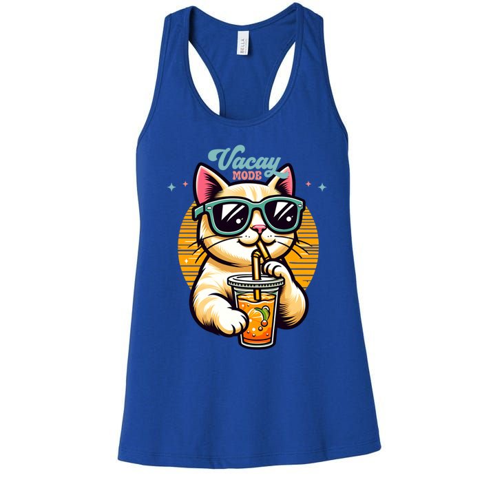 Vacay Mode Cute Cat Sunglasses Funny Family Vacation Trip Gift Women's Racerback Tank