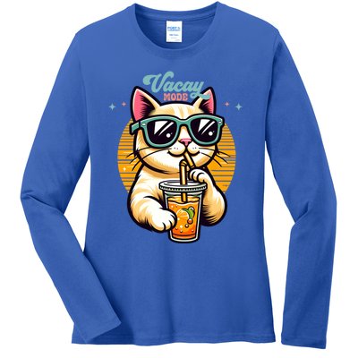 Vacay Mode Cute Cat Sunglasses Funny Family Vacation Trip Gift Ladies Long Sleeve Shirt