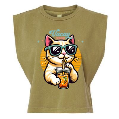 Vacay Mode Cute Cat Sunglasses Funny Family Vacation Trip Gift Garment-Dyed Women's Muscle Tee