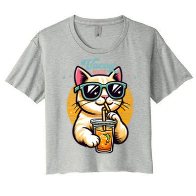 Vacay Mode Cute Cat Sunglasses Funny Family Vacation Trip Gift Women's Crop Top Tee