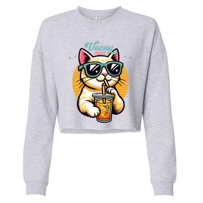 Vacay Mode Cute Cat Sunglasses Funny Family Vacation Trip Gift Cropped Pullover Crew