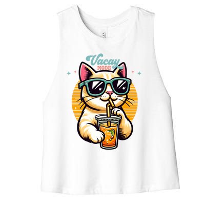 Vacay Mode Cute Cat Sunglasses Funny Family Vacation Trip Gift Women's Racerback Cropped Tank