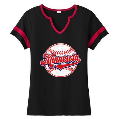 Vintage Minnesota Cityscape Baseball Lover Player And Fans Ladies Halftime Notch Neck Tee