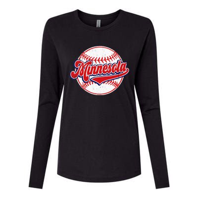 Vintage Minnesota Cityscape Baseball Lover Player And Fans Womens Cotton Relaxed Long Sleeve T-Shirt