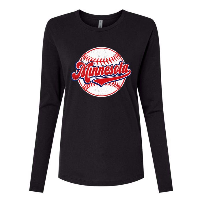 Vintage Minnesota Cityscape Baseball Lover Player And Fans Womens Cotton Relaxed Long Sleeve T-Shirt