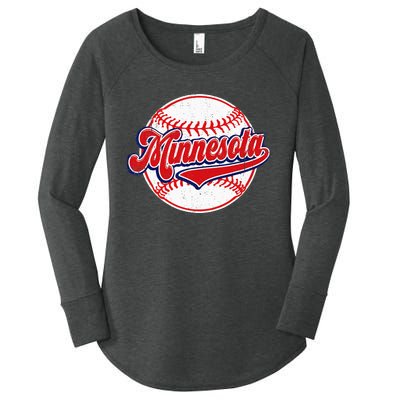 Vintage Minnesota Cityscape Baseball Lover Player And Fans Women's Perfect Tri Tunic Long Sleeve Shirt