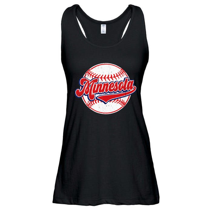 Vintage Minnesota Cityscape Baseball Lover Player And Fans Ladies Essential Flowy Tank