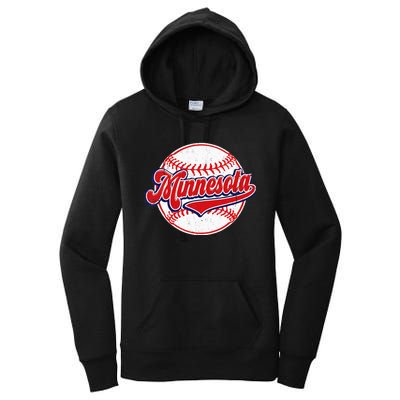 Vintage Minnesota Cityscape Baseball Lover Player And Fans Women's Pullover Hoodie