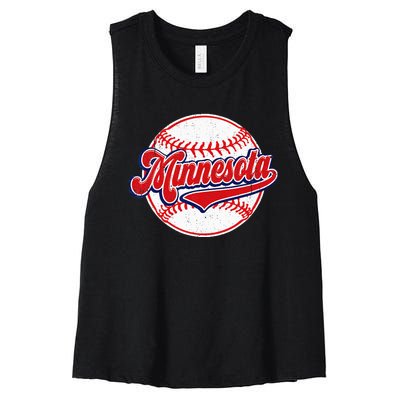 Vintage Minnesota Cityscape Baseball Lover Player And Fans Women's Racerback Cropped Tank