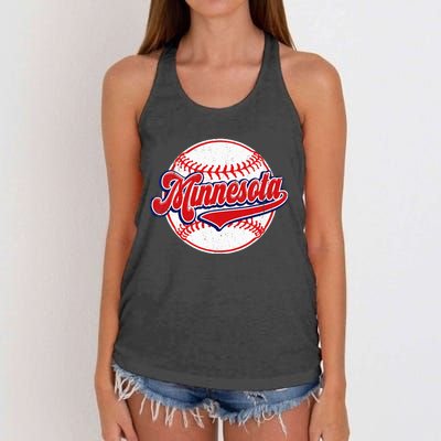 Vintage Minnesota Cityscape Baseball Lover Player And Fans Women's Knotted Racerback Tank