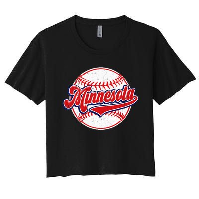 Vintage Minnesota Cityscape Baseball Lover Player And Fans Women's Crop Top Tee