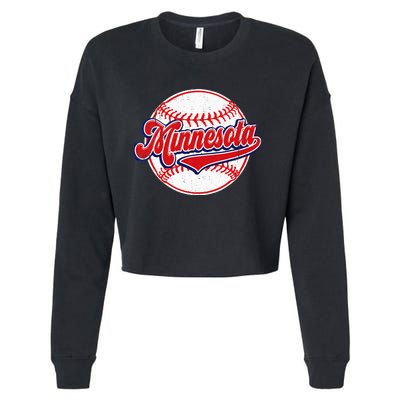 Vintage Minnesota Cityscape Baseball Lover Player And Fans Cropped Pullover Crew