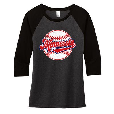 Vintage Minnesota Cityscape Baseball Lover Player And Fans Women's Tri-Blend 3/4-Sleeve Raglan Shirt