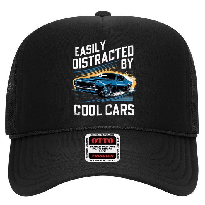 Vintage Muscle Car Easily Distracted By Cool Cars High Crown Mesh Back Trucker Hat