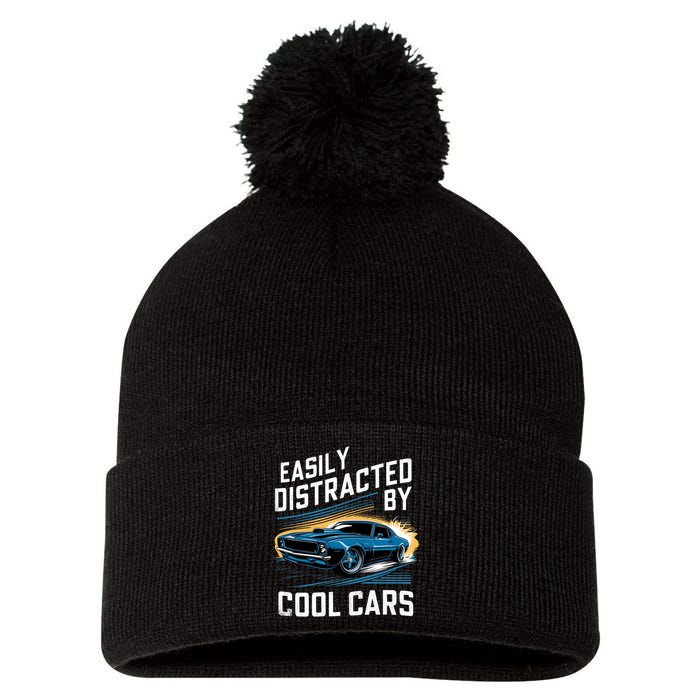 Vintage Muscle Car Easily Distracted By Cool Cars Pom Pom 12in Knit Beanie