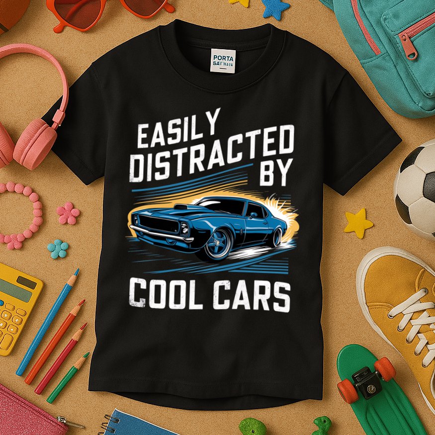Vintage Muscle Car Easily Distracted By Cool Cars Kids T-Shirt