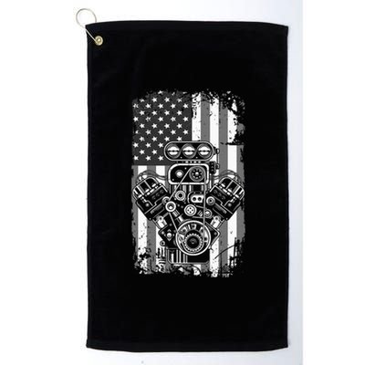 Vintage Muscle Car Piston American Flag Funny Mechanic Gift Platinum Collection Golf Towel