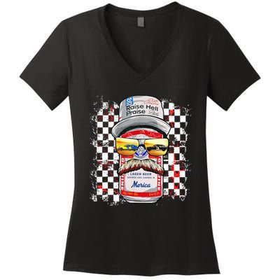 Vintage Motorsport Classic 80s Racing Outfits Drinkin' Beer  Women's V-Neck T-Shirt