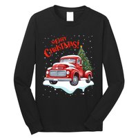 Vintage Merry Christmas Red Pickup Truck Old Fashioned Xmas Long Sleeve Long Sleeve Shirt