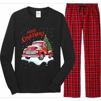 Vintage Merry Christmas Red Pickup Truck Old Fashioned Xmas Long Sleeve Long Sleeve Pajama Set