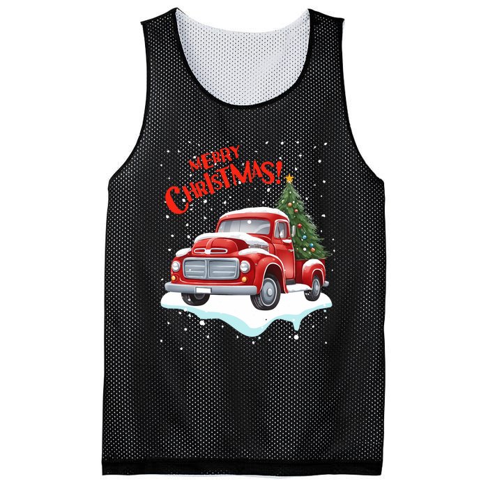 Vintage Merry Christmas Red Pickup Truck Old Fashioned Xmas Long Sleeve Mesh Reversible Basketball Jersey Tank