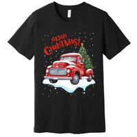 Vintage Merry Christmas Red Pickup Truck Old Fashioned Xmas Long Sleeve Premium T-Shirt