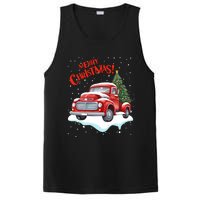 Vintage Merry Christmas Red Pickup Truck Old Fashioned Xmas Long Sleeve PosiCharge Competitor Tank