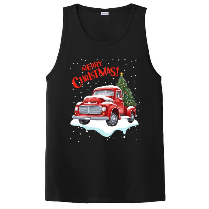 Vintage Merry Christmas Red Pickup Truck Old Fashioned Xmas Long Sleeve PosiCharge Competitor Tank