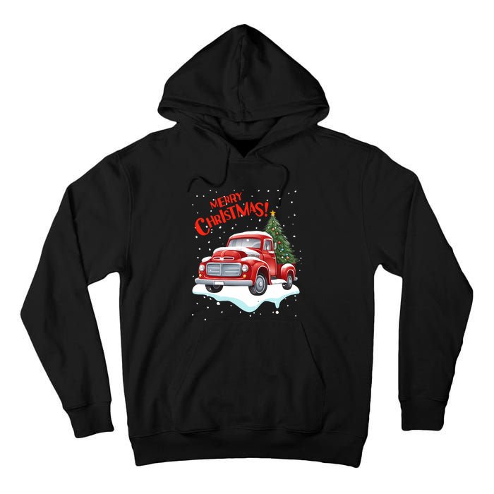 Vintage Merry Christmas Red Pickup Truck Old Fashioned Xmas Long Sleeve Tall Hoodie